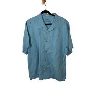 Tommy Bahama Shirt Mens XXL Blue Silk Short Sleeve Button Up Hawaiian Boxy